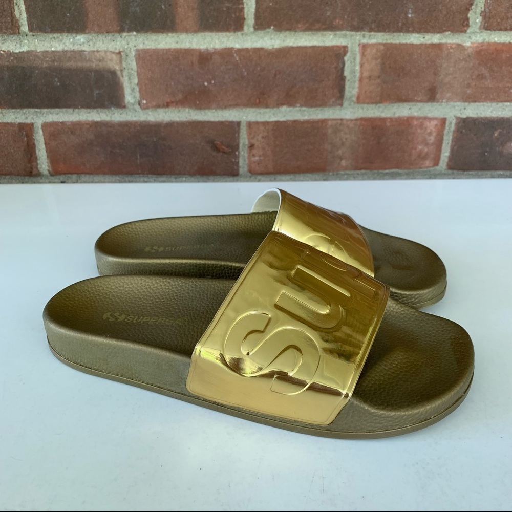 Superga Women’s 1908 Gold Pool Slides Sandals US 6.5 M